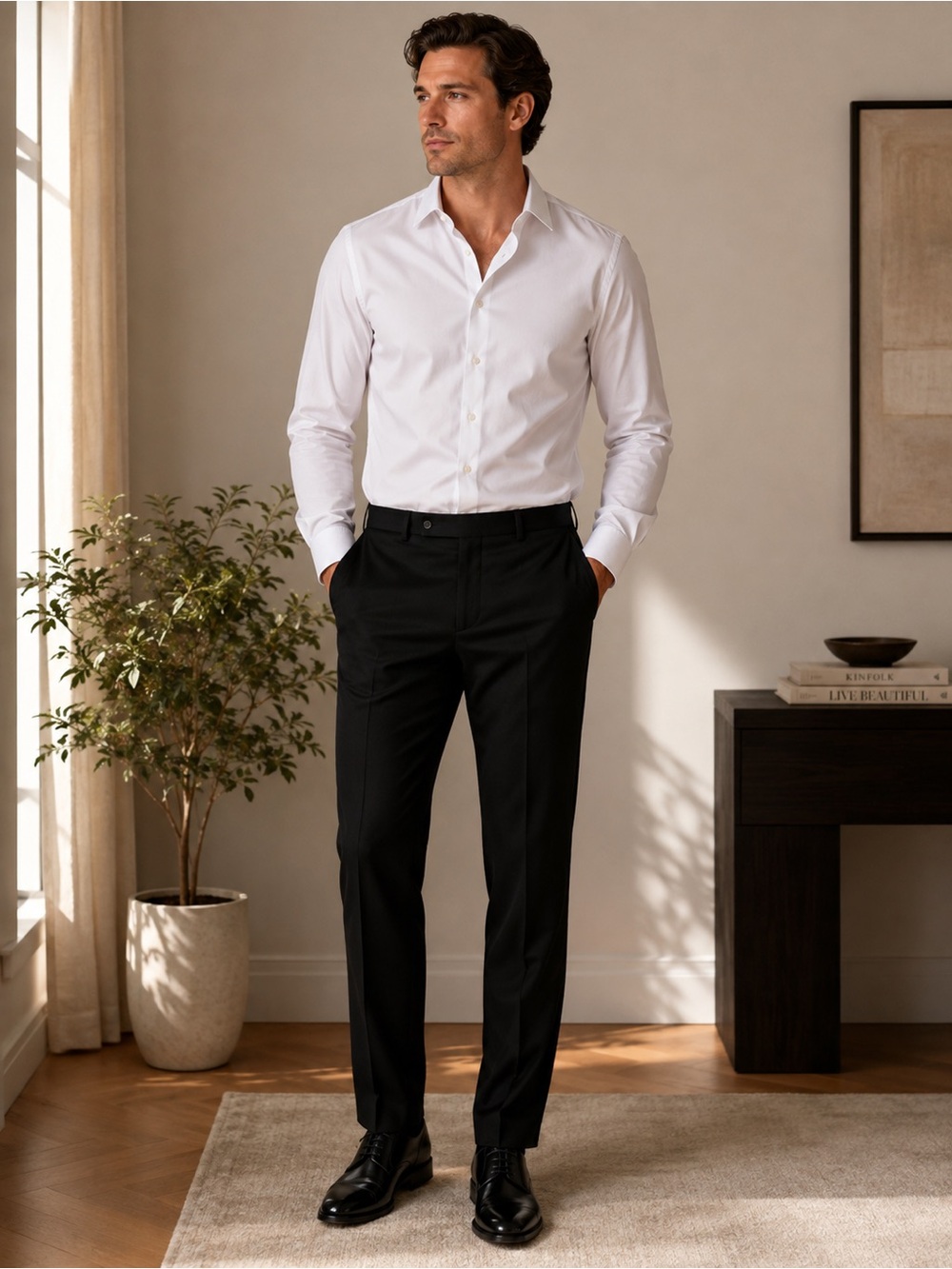 Calvin Klein Men’s Black Dress Pants Flat Front 34W x 32L Business Formal